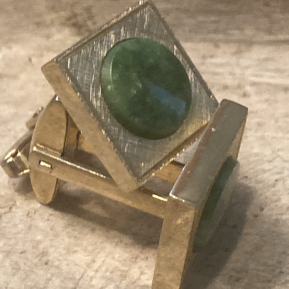 Sarah Cov. Coventry Vintage Green Jade Gold Tone Men’s Cuff Links Cuff-links - Picture 6 of 8